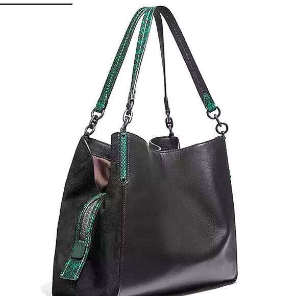 COACH Dalton ♣️Black Color Block Suede/Leather Turquoise& Black Snake Detail - Picture 17 of 17